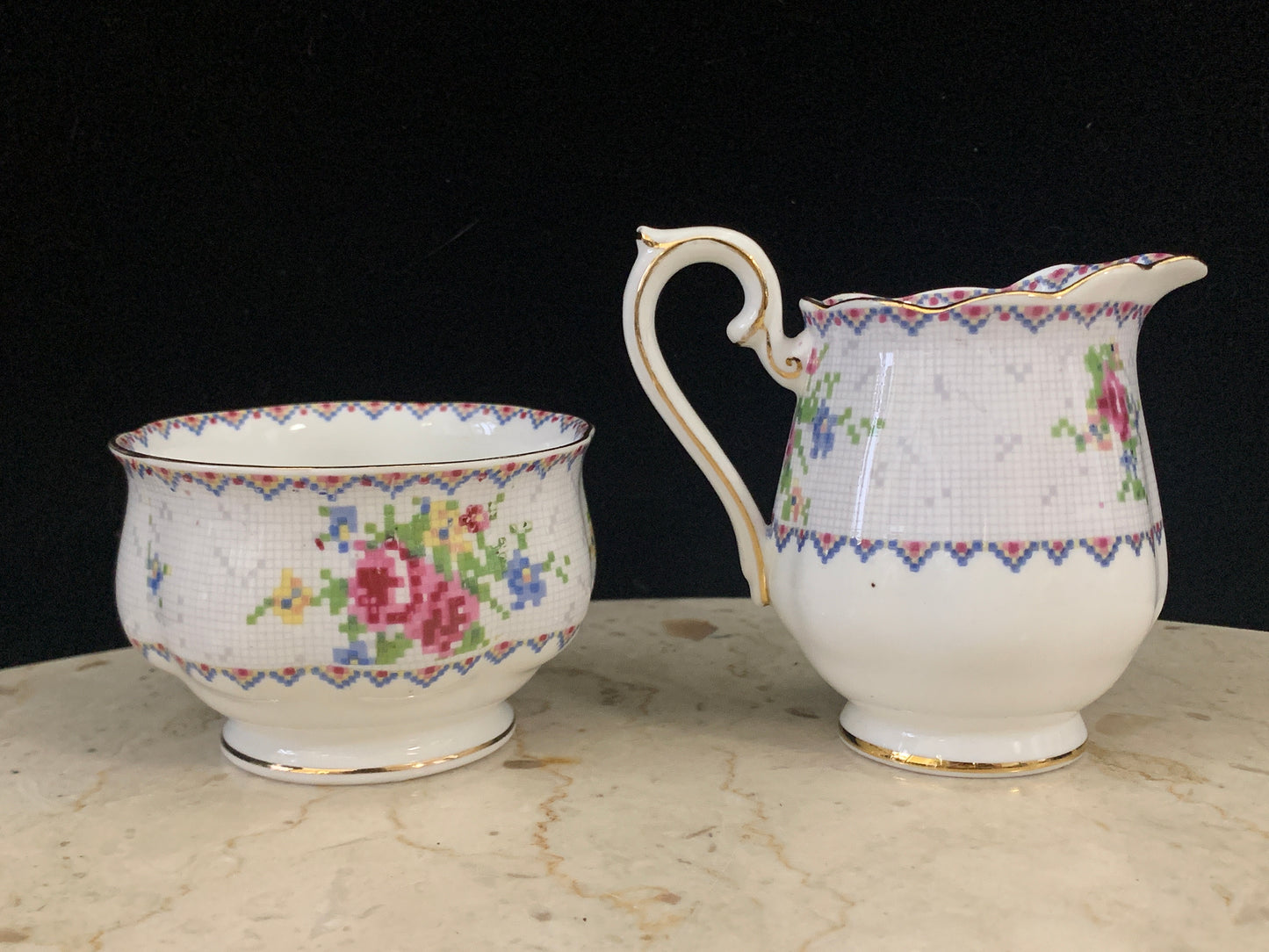 Royal Albert Petit Point Cream and Sugar Set Vintage China