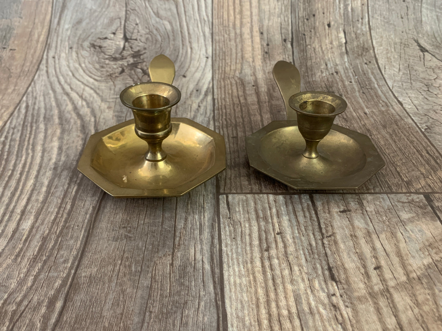 Pair of Brass Candlestick Holders with Handle Vintage Brass Home Decor