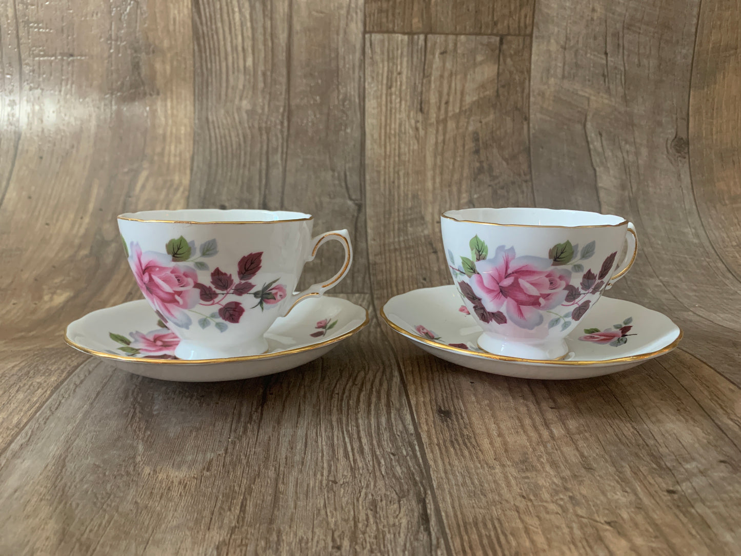 Pink Floral Tea Set Matching Pair of Pink Floral Vintage Teacups
