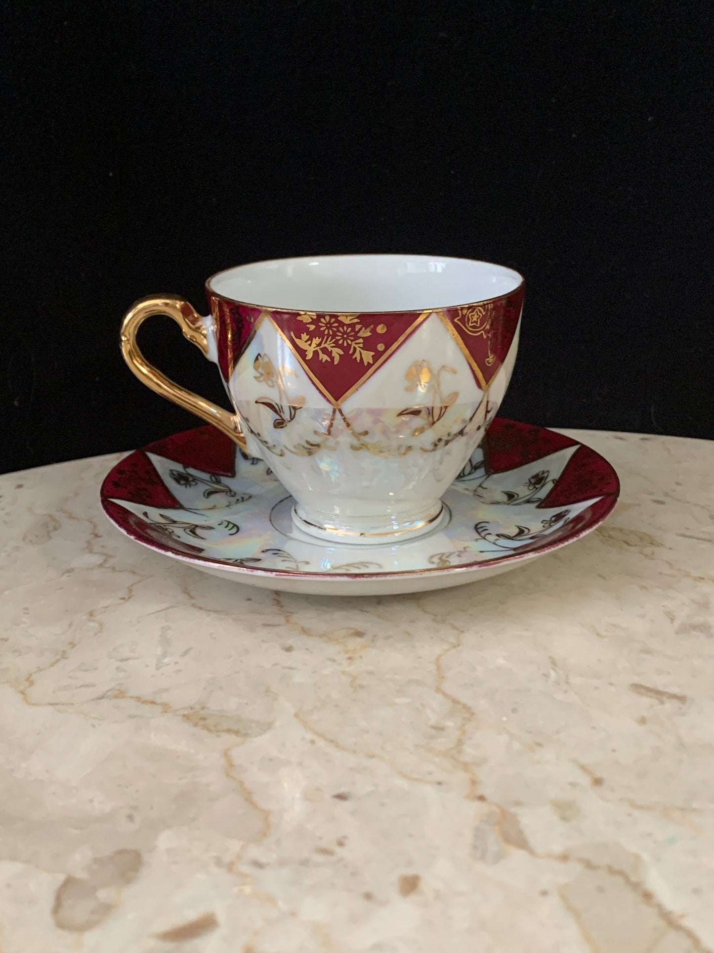 Burgundy Luster Ware Tea Cup and Saucer Made in Japan