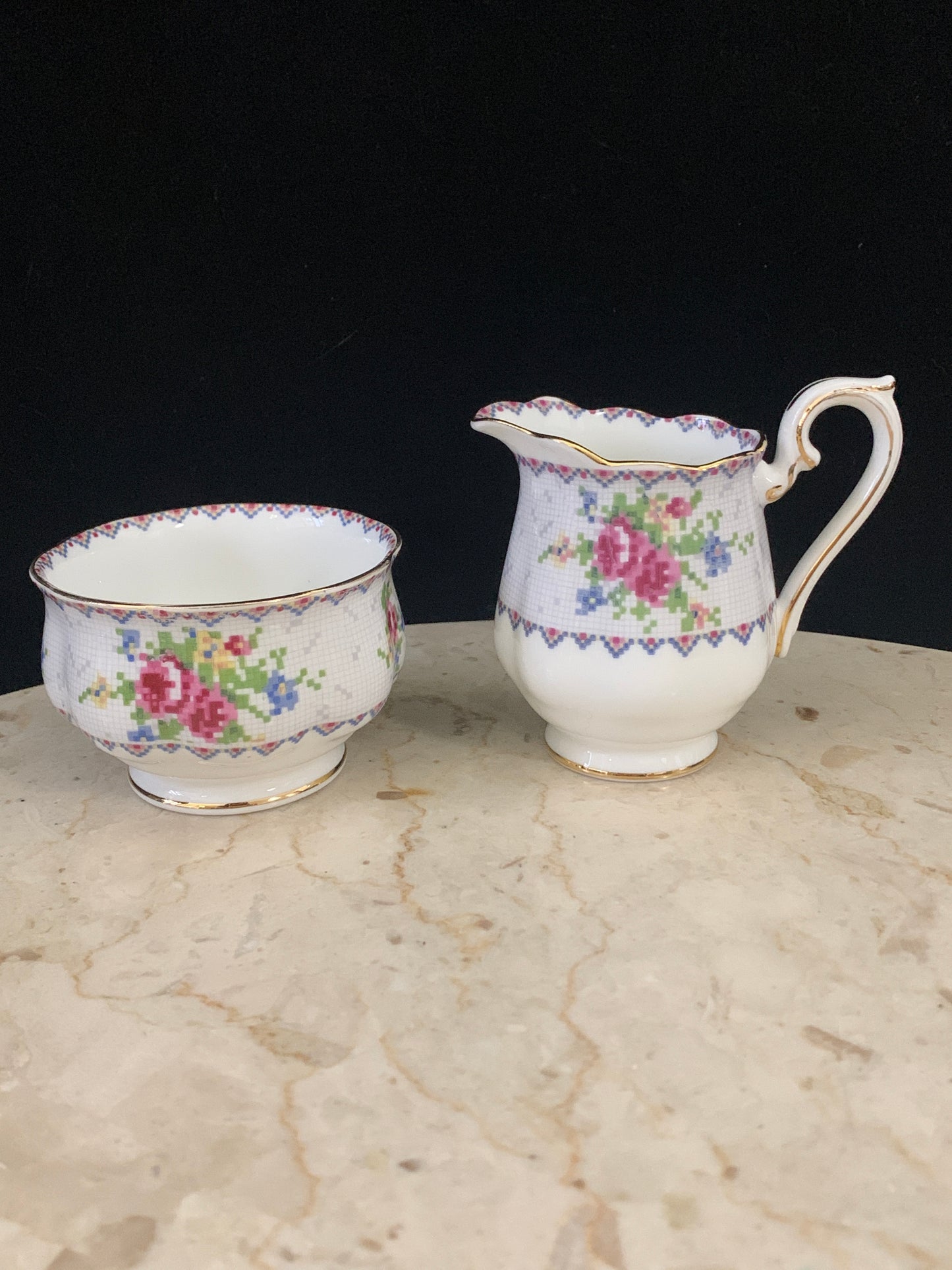 Royal Albert Petit Point Cream and Sugar Set Vintage China