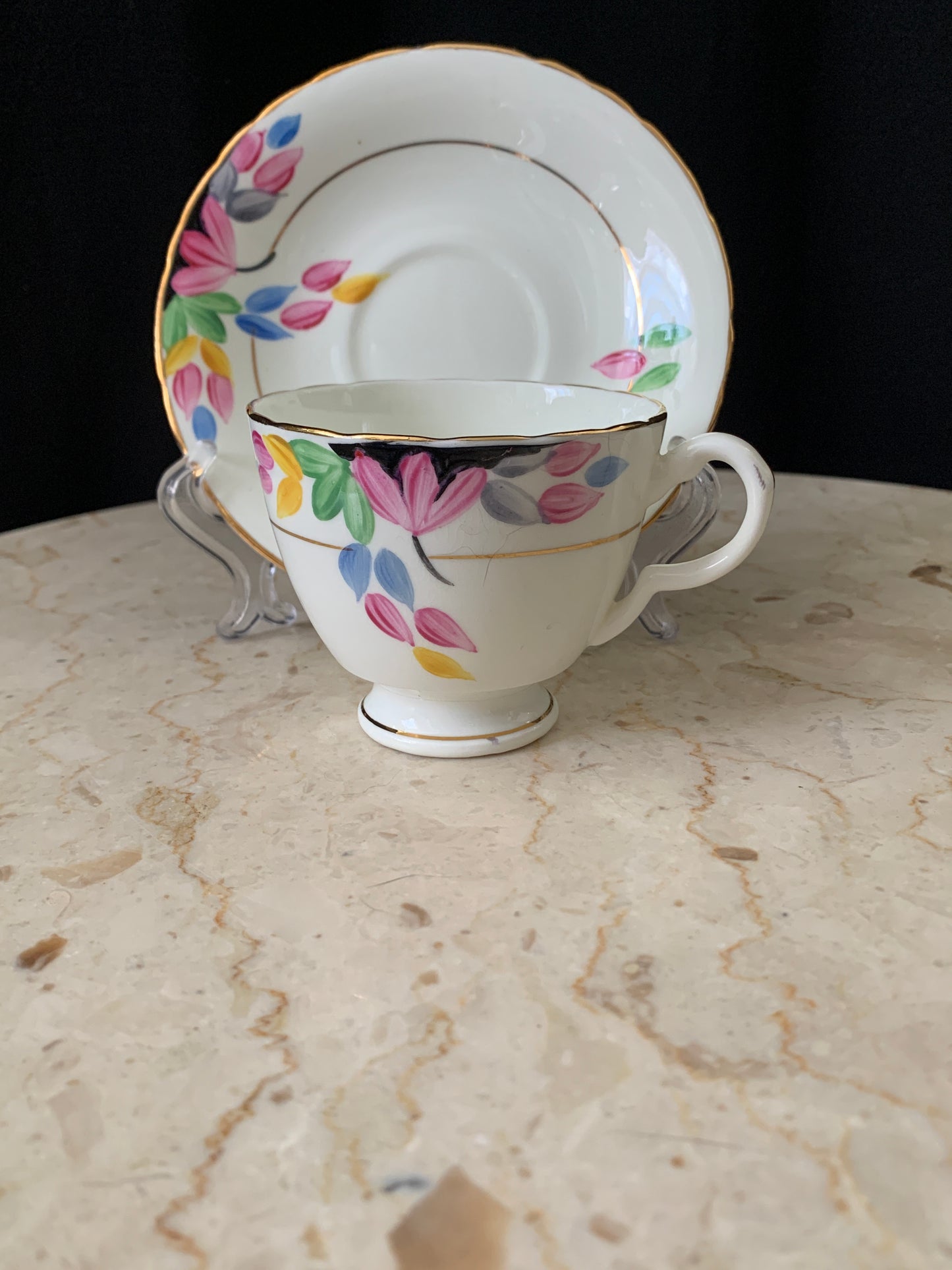 Hand Painted Floral Vintage Teacup and Saucer Set