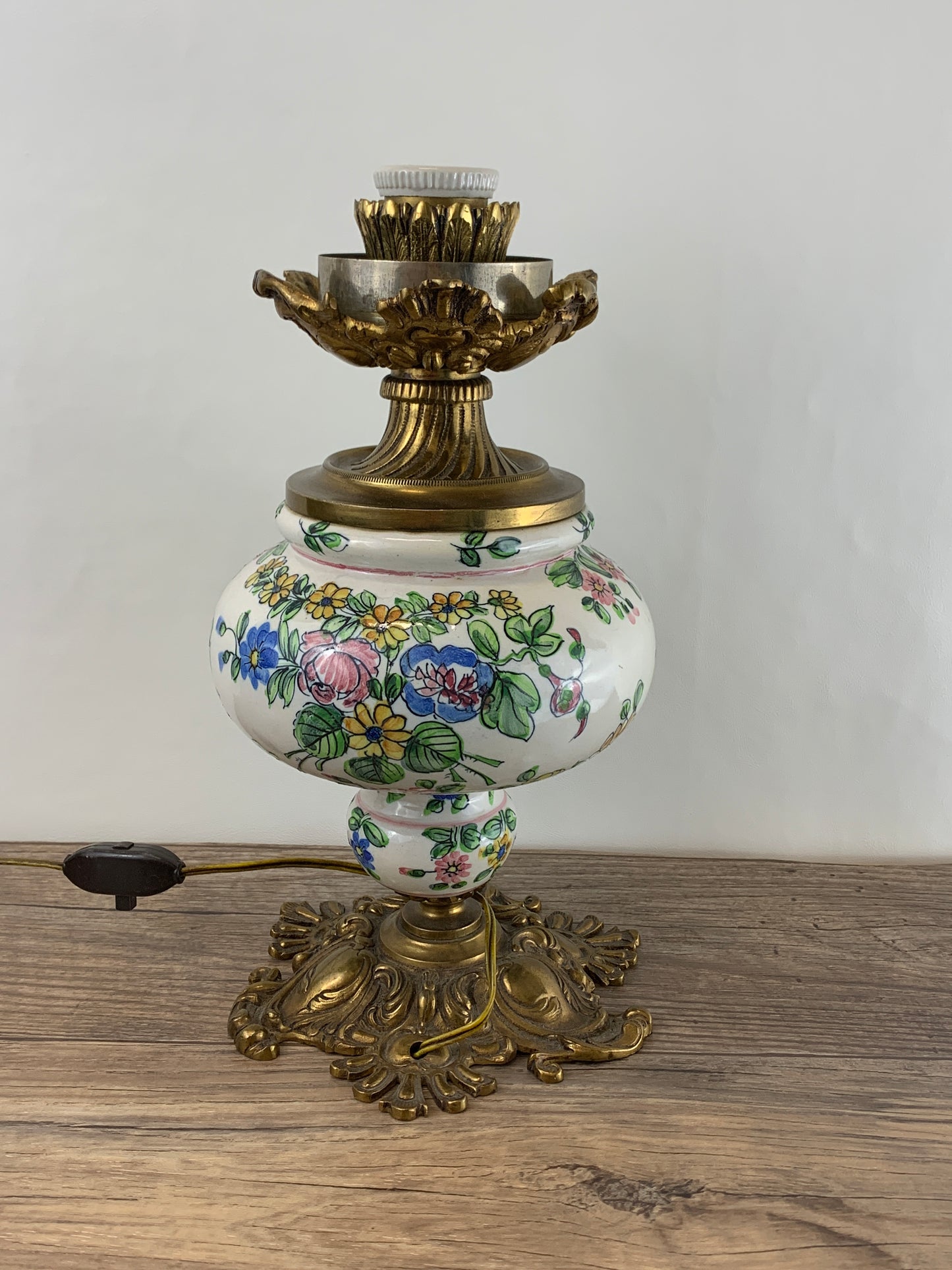 Cast Brass and Ceramic Antique Lamp