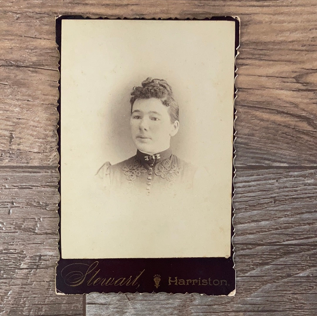 Black and White Photo, Cabinet Card, Antique Portrait Photograph of a Woman