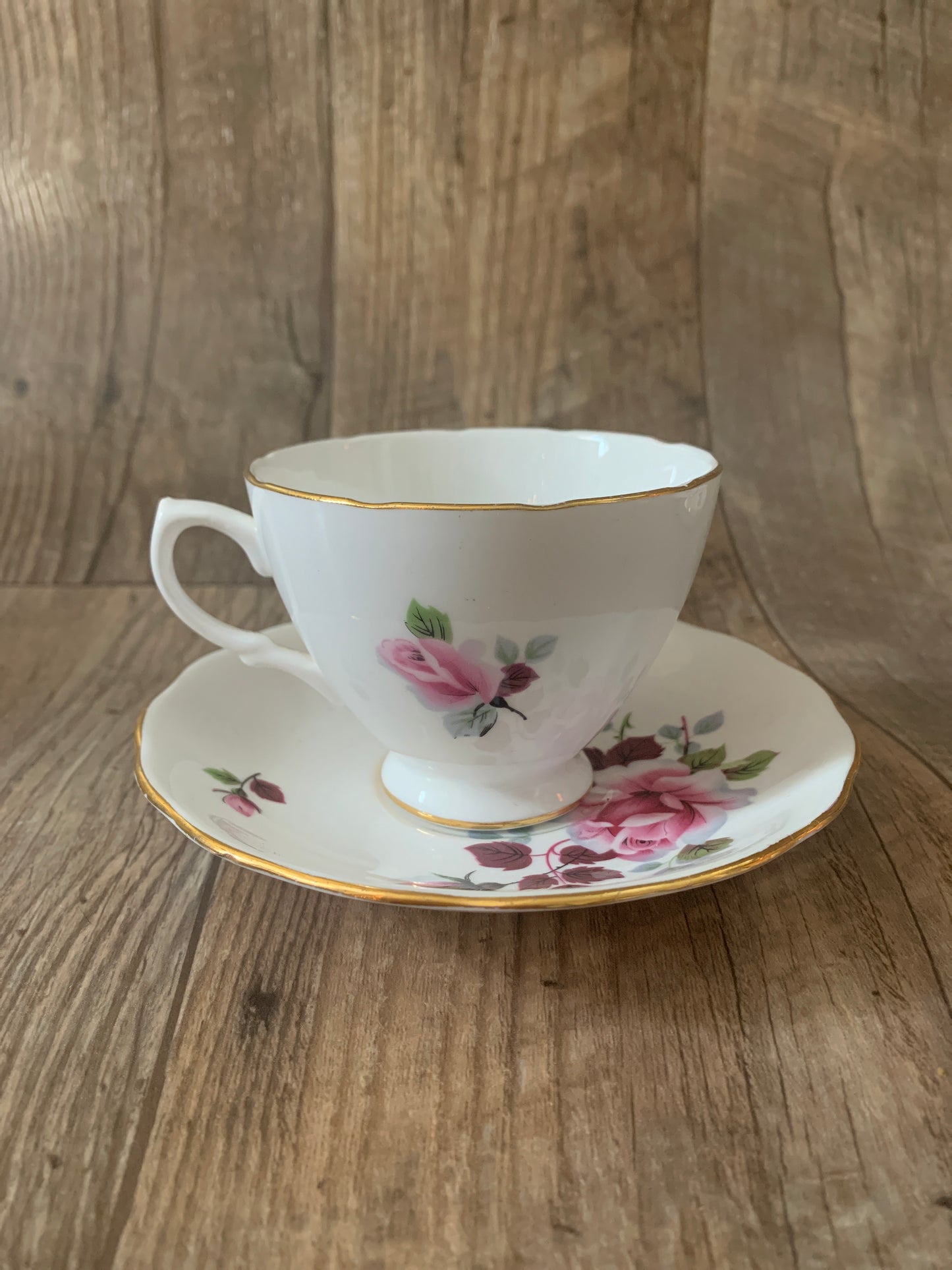 Set of Two Matching Pink Floral Teacups