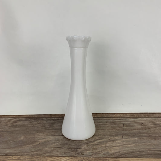 White Bud Vase with Scalloped Rim, Vintage Milk Glass Bud Vase