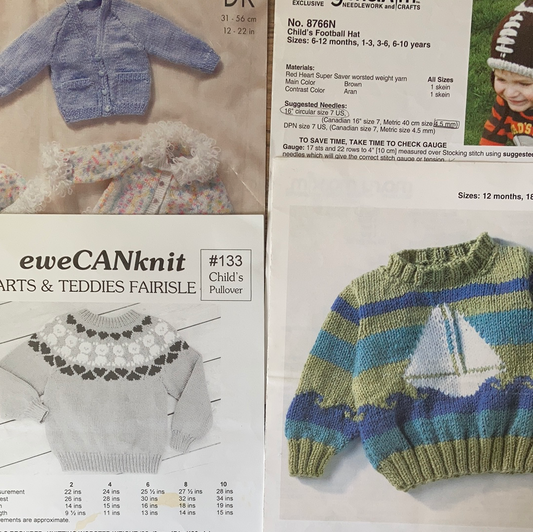Unisex Childrens Sweaters and Football Hat Knitting Pattern Collection