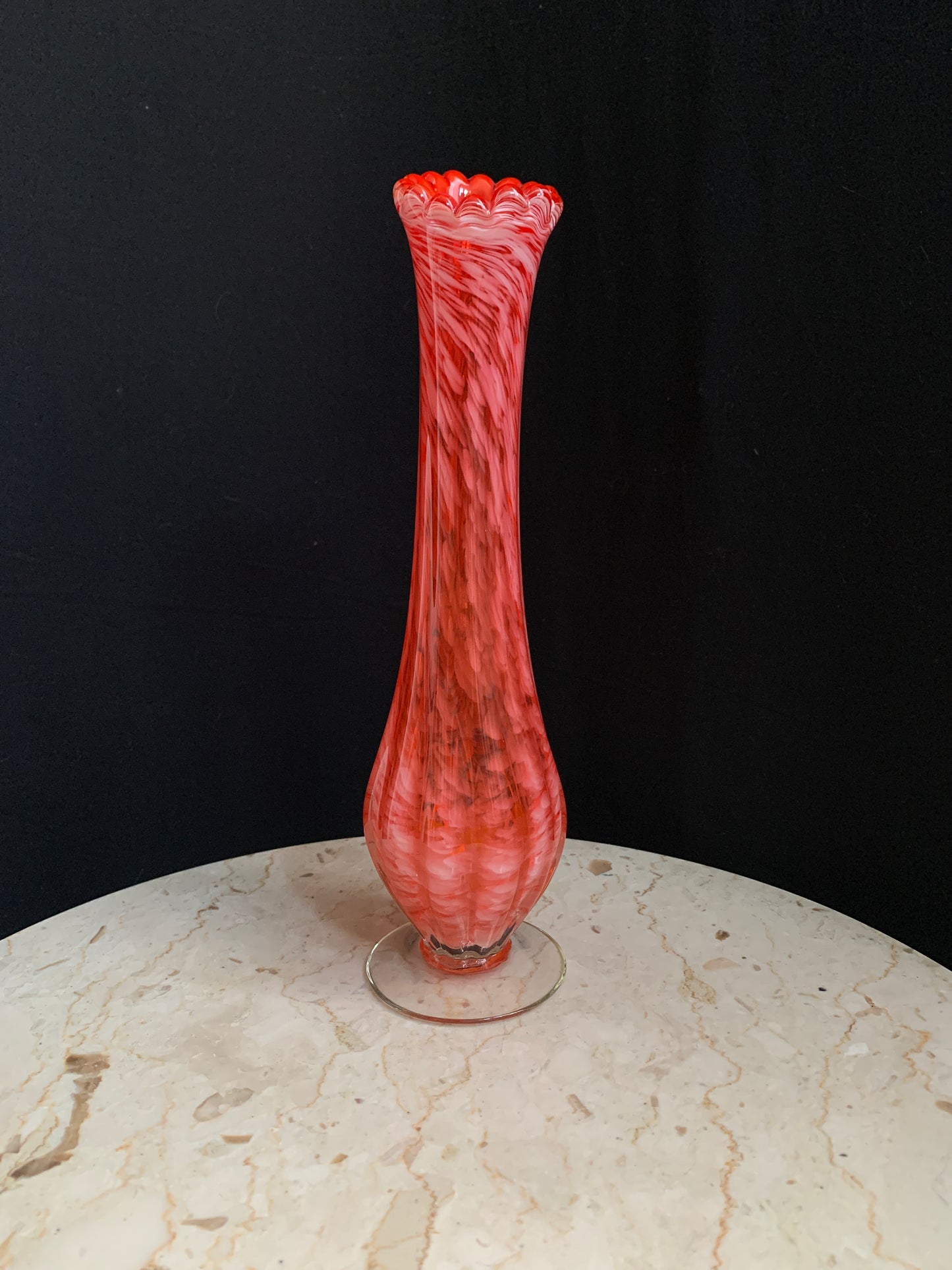 Vintage Art Glass Vase Orange and White Swung Glass Vase Mid Century Art Glass Vintage Home Decor