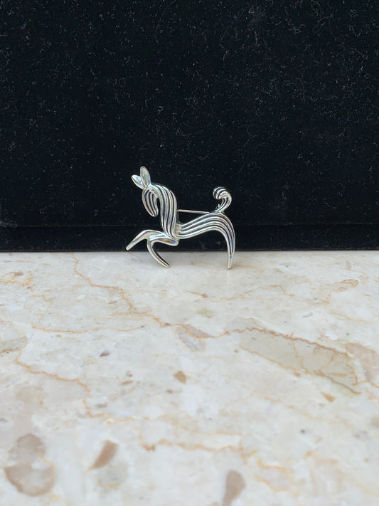 Silver Deer Shaped Pin Christmas Brooch Small Vintage Gift