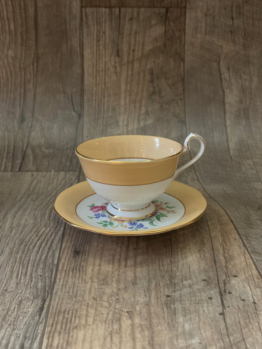 Queen Anne Vintage Teacup and Saucer Peach and Gold Floral Teacup Mothers Day Gifts