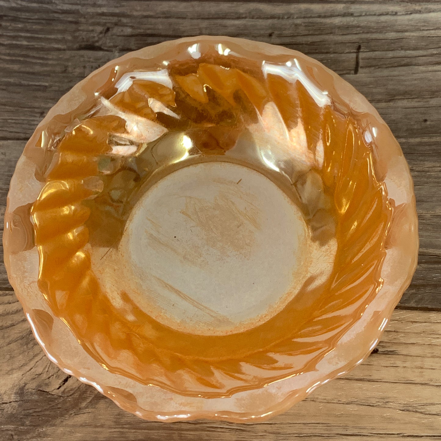 Peach Lusterware Swirled Rib Bowl