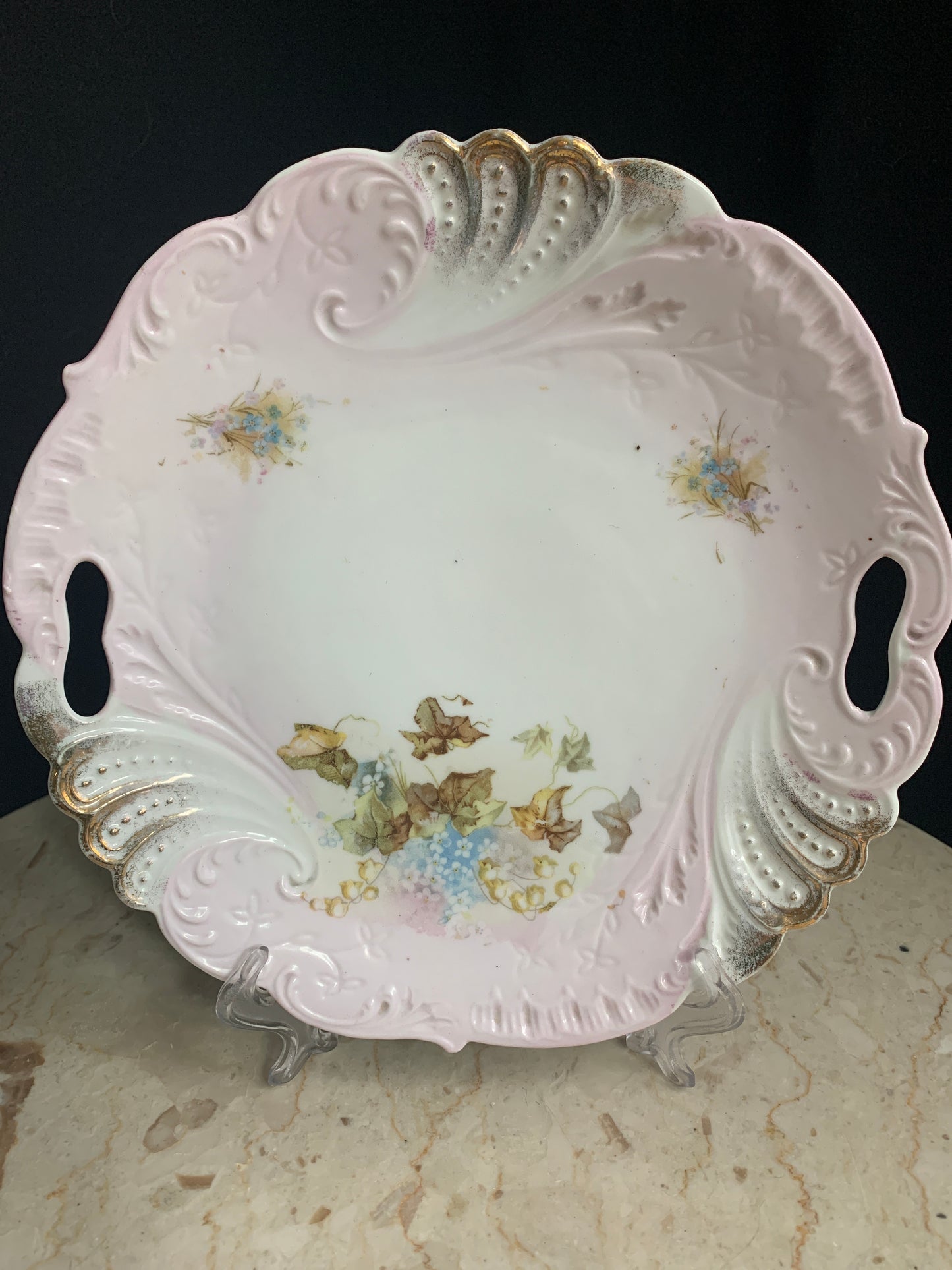 Antique Porcelain Dresser Dish Catch All Handled Dish