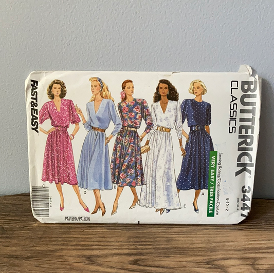 Misses Pullover Dress in Below Knee or Evening Length Short or Long Sleeves Sewing Pattern Size 8 to 12 Butterick 3447