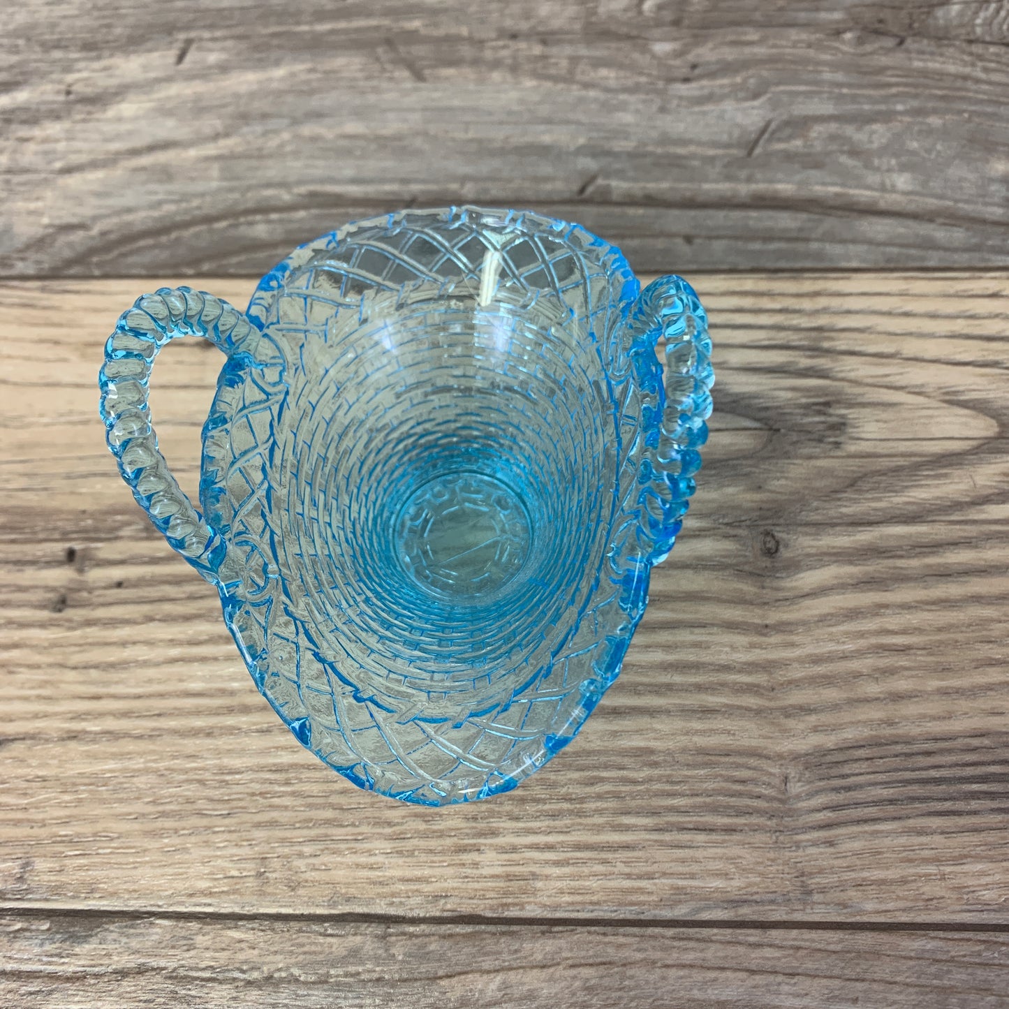 Vintage Blue Pressed Glass Basket Candleholder, Vintage Home Decor