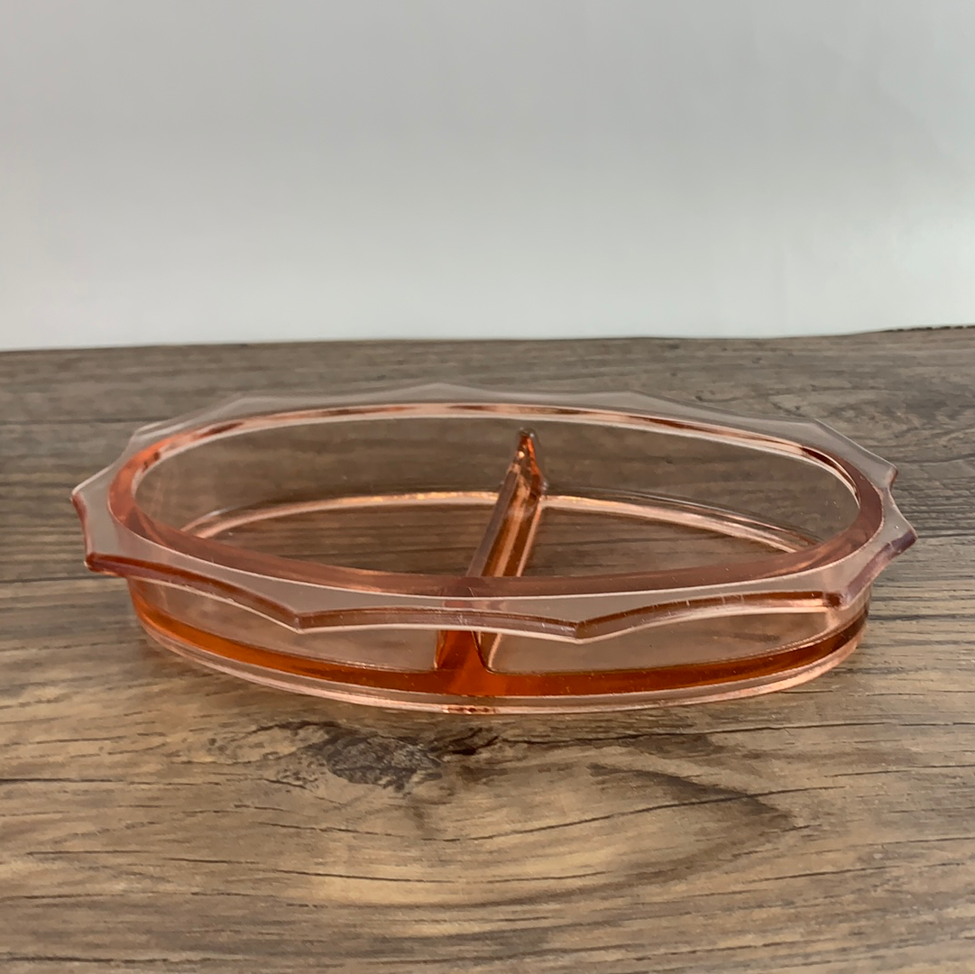 Pink Depression Glass Serving Dish with Carrier