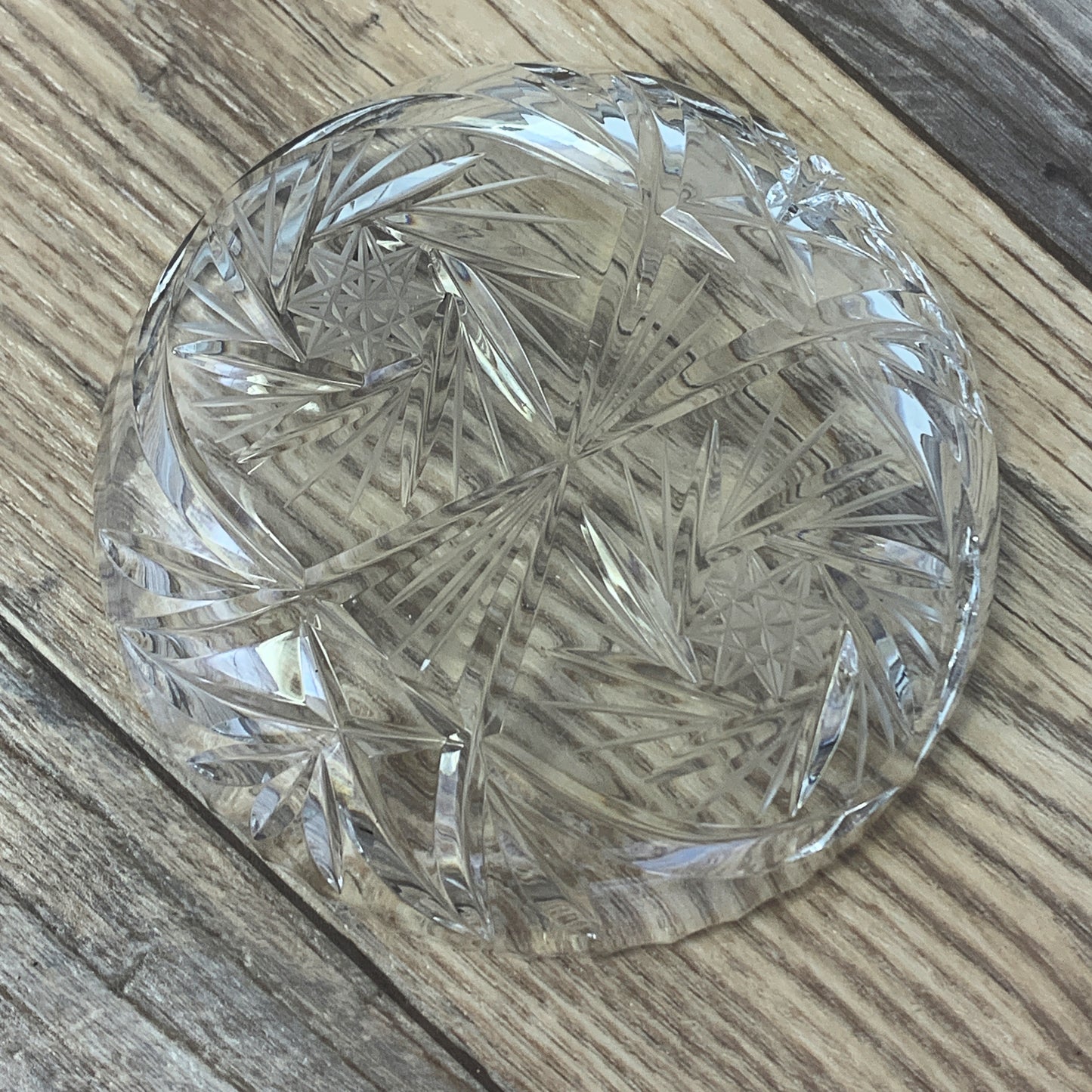 Vintage Crystal Pin Dish with Star and Pinwheel Pattern