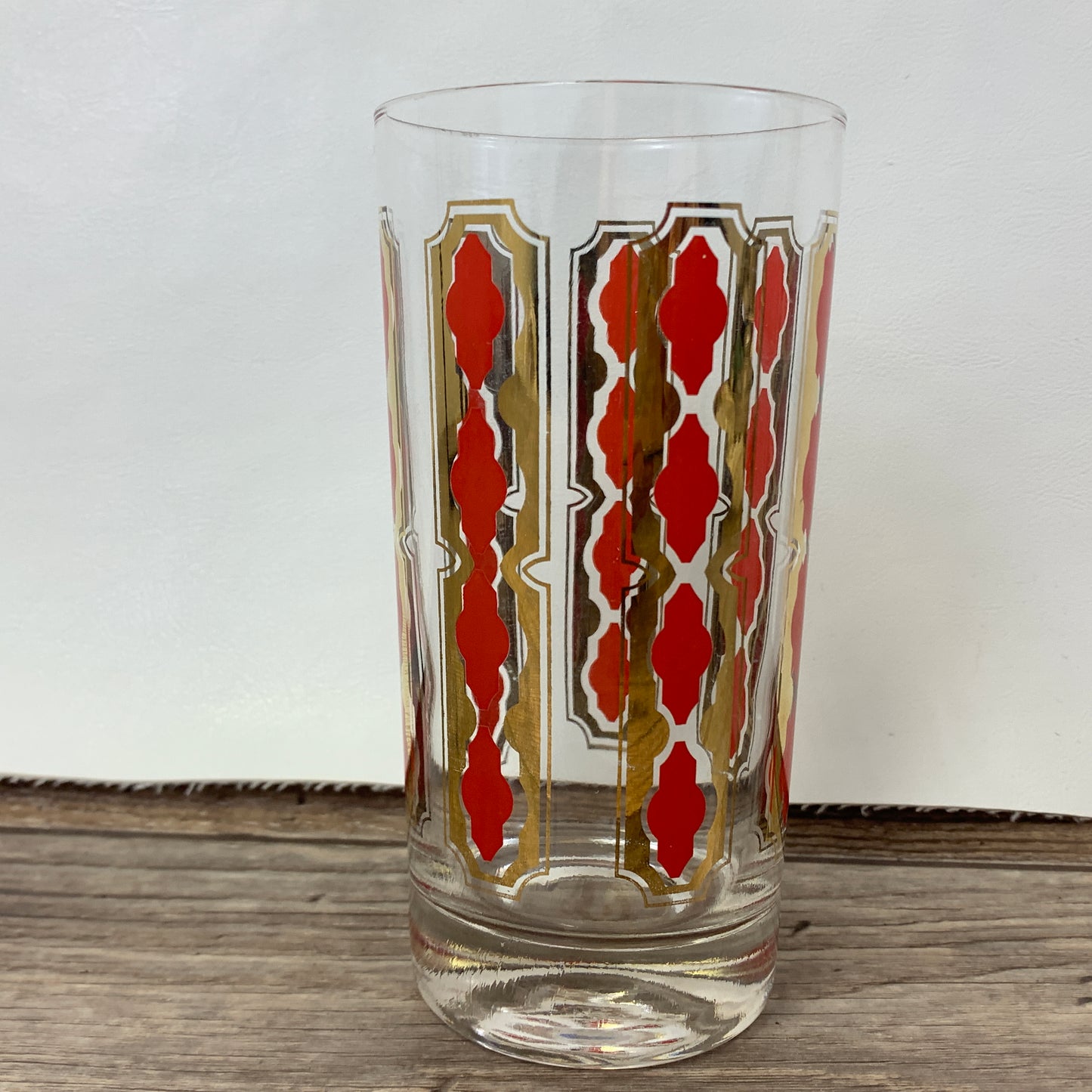 Red and Gold Vintage Collins Glasses, Tall Vintage Cocktail Glasses