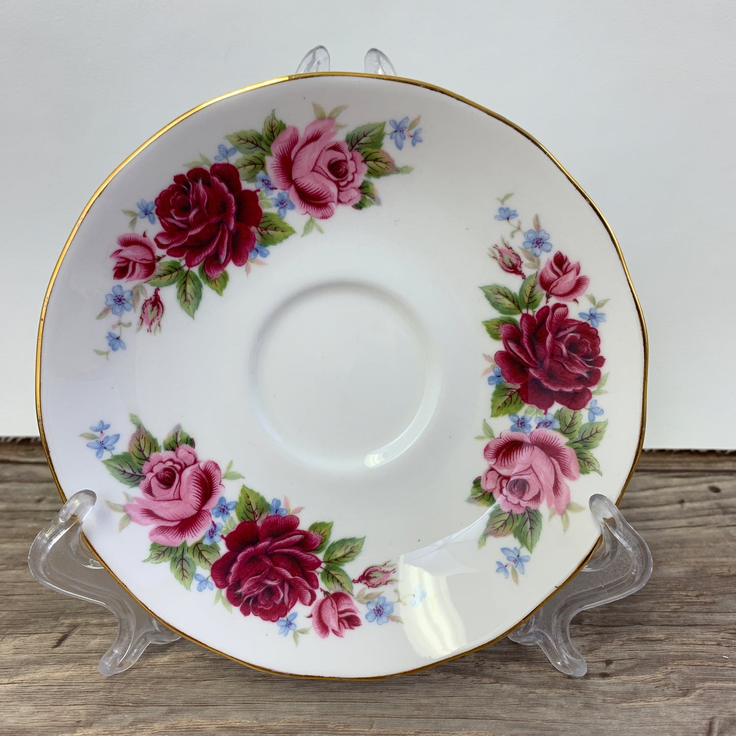 Pink, White and Red Queen Anne Vintage Teacup and Saucer Set