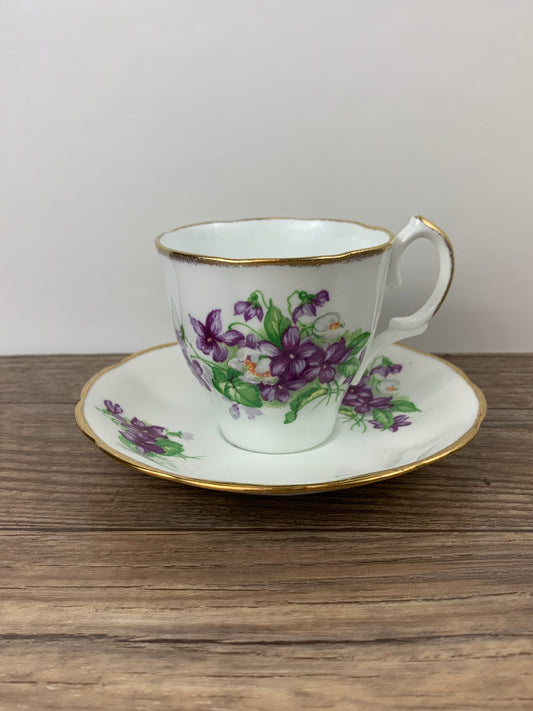 Vintage English Teacup with Purple Violets