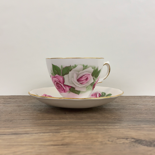 Vintage Teacup with Soft Pink Roses Vintage Pink Floral Tea Cup and Saucer