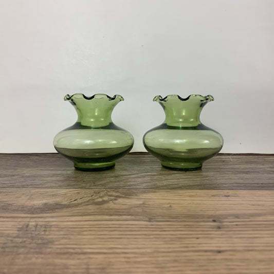 Green Ruffle Top Vase Set of 2 Avocado Green Mini Vases