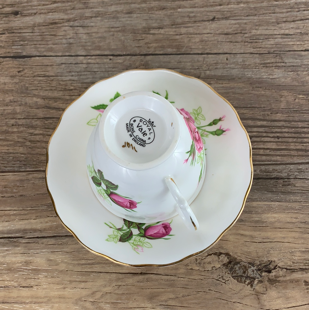 Pink Roses Vintage Teacup and Saucer by Royal Vale China