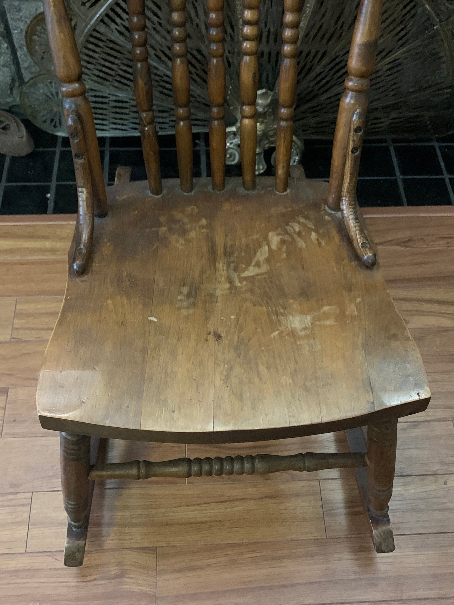 Antique Press Back Nursing Rocker Vintage Wooden Rocking Chair