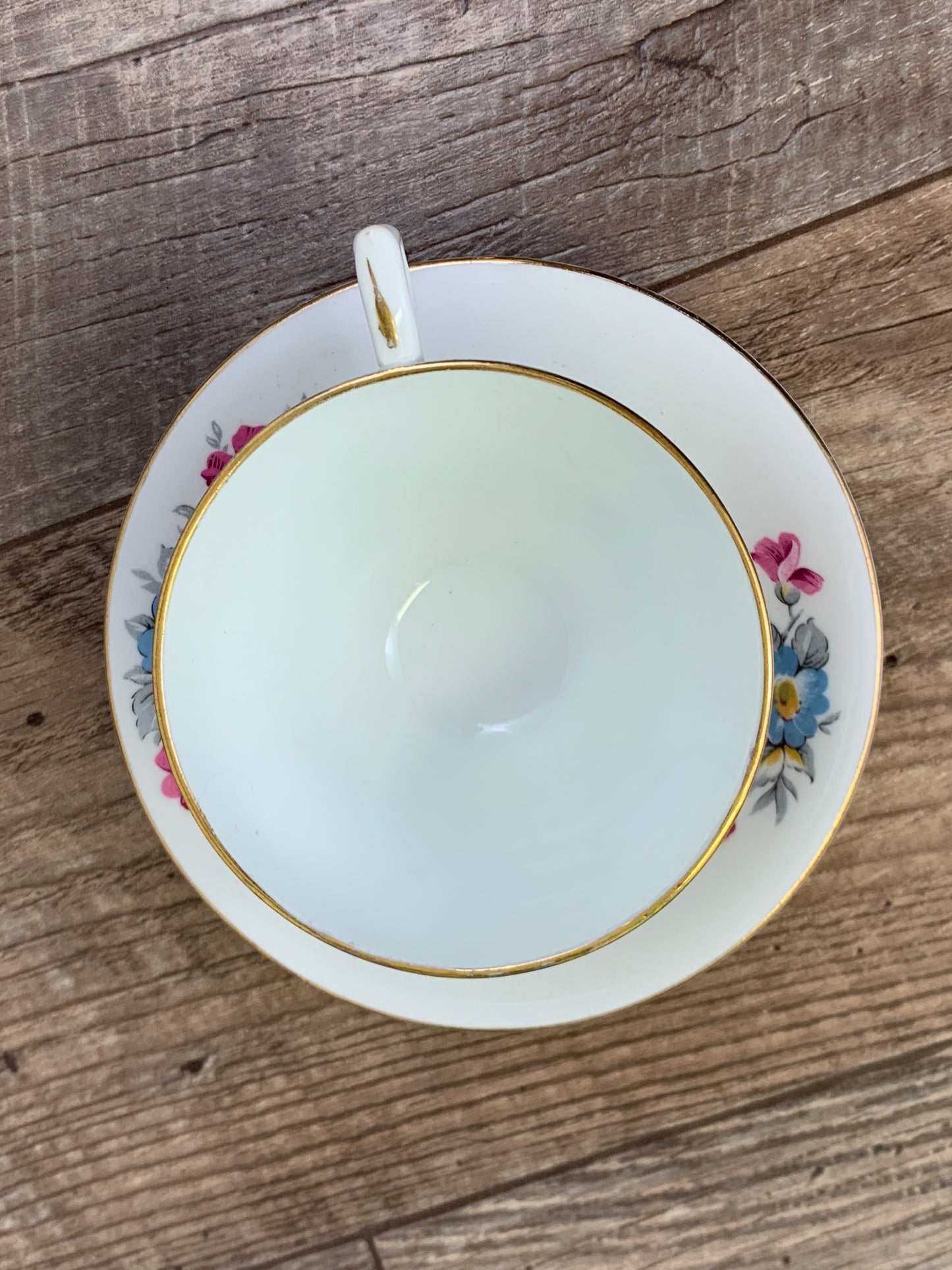 Vintage English Teacup with Pink Floral Pattern