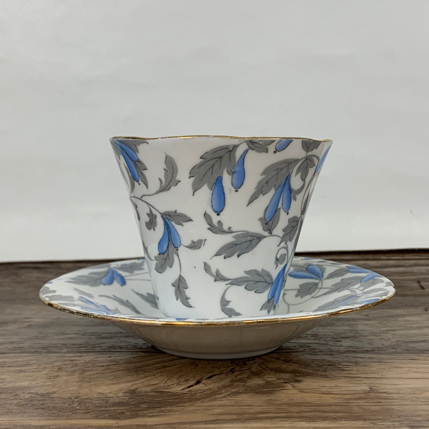 Blue and Grey Floral Royal Grafton Vintage Teacup, Smooth Shape