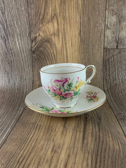 Vintage Teacup with Pink Trumpet Flowers Clare China Pink Floral Tea Cup