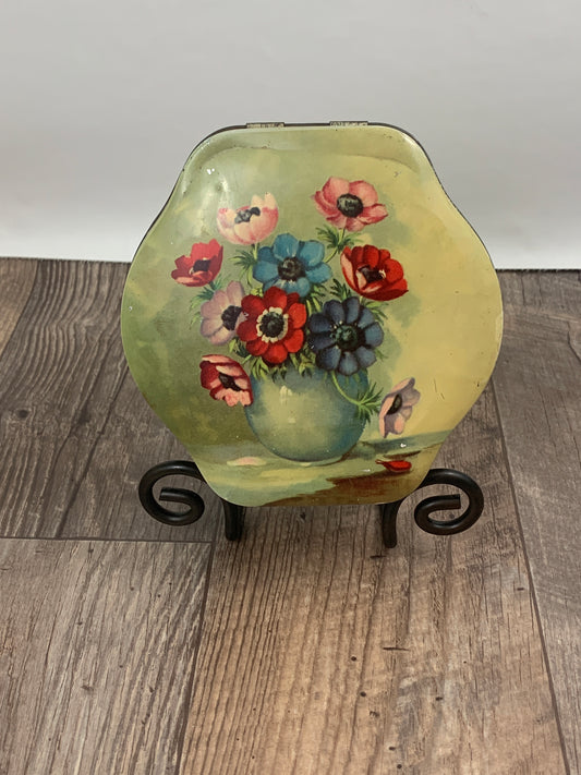 Yellow Floral Cookie Tin with Hinged Lid
