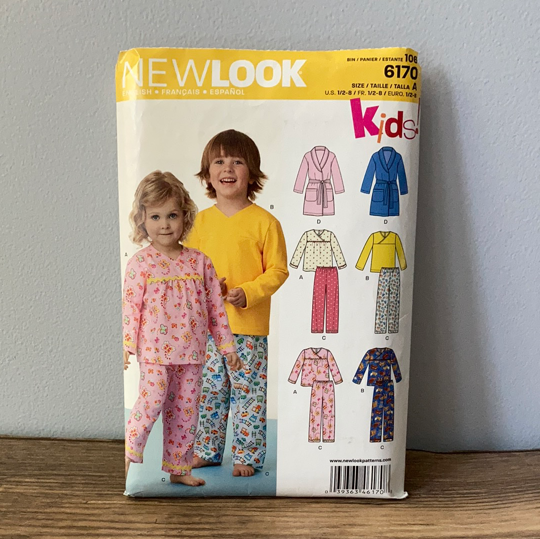 Toddler and Childrens Pajama Top Pants and Robe Sewing Pattern Size Half to 8 New Look 6170