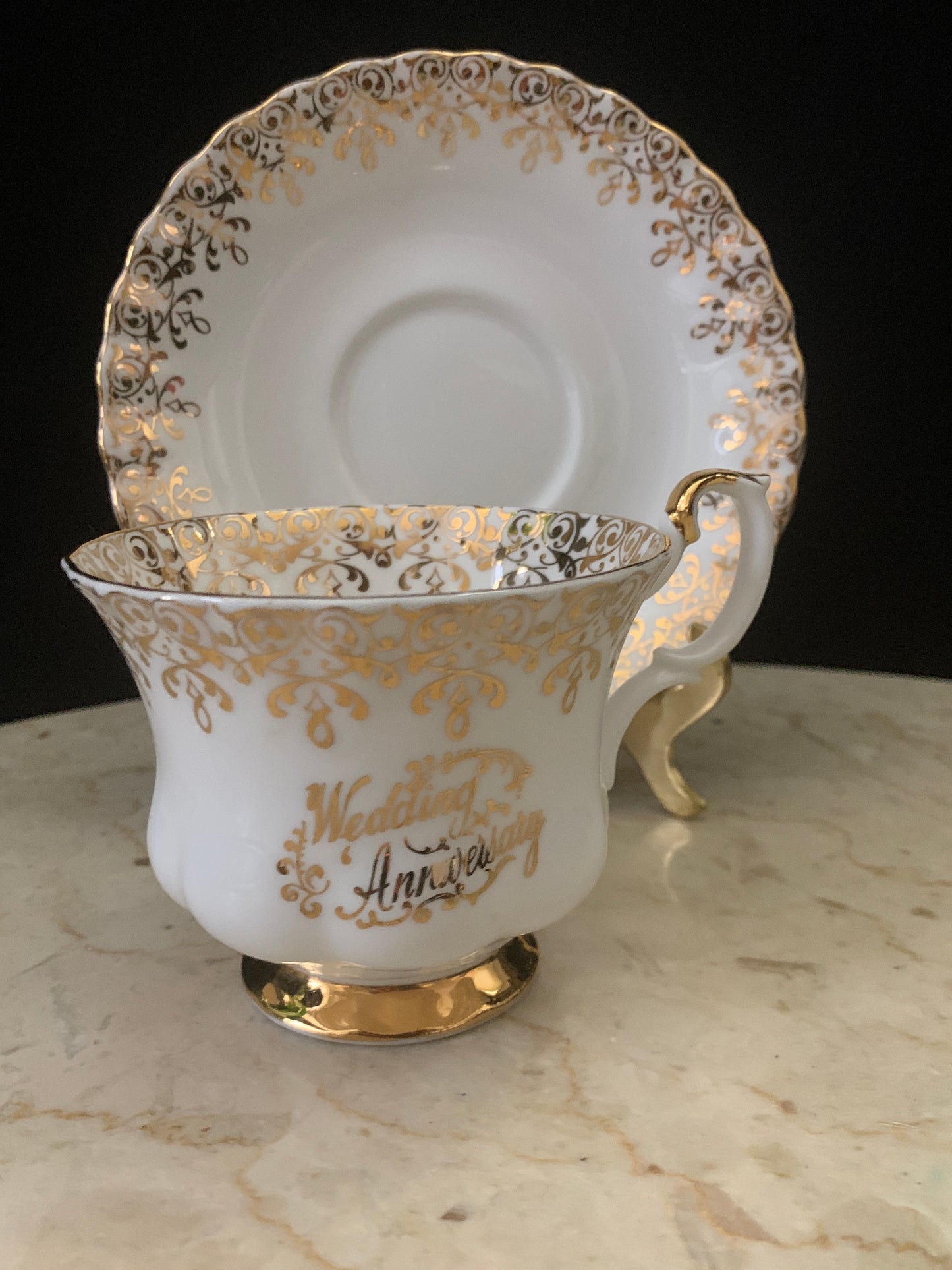 Royal Albert Vintage Tea Cup Wedding Anniversary White and Gold Vintage Teacup