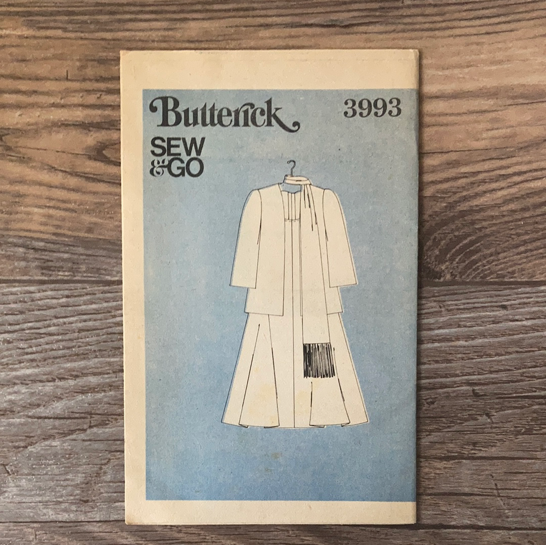 Misses Evening Dress Jacket and Scarf Vintage Sewing Pattern Size 12 Butterick 3993