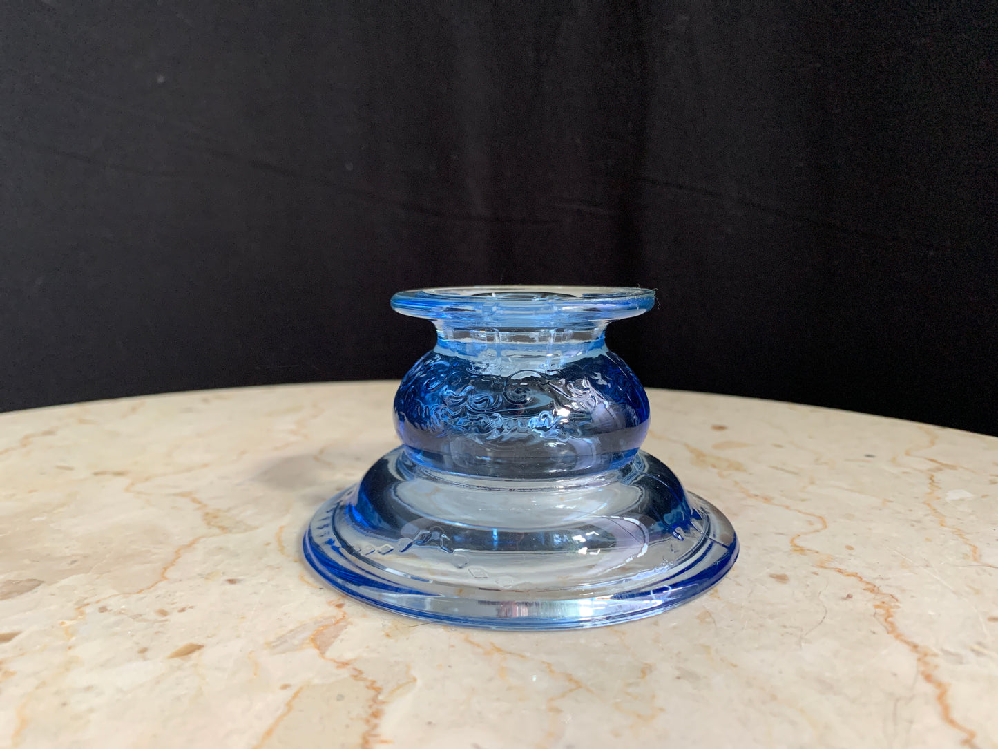 Clear Blue Glass Tapered Candle Holder New Recollections Pattern