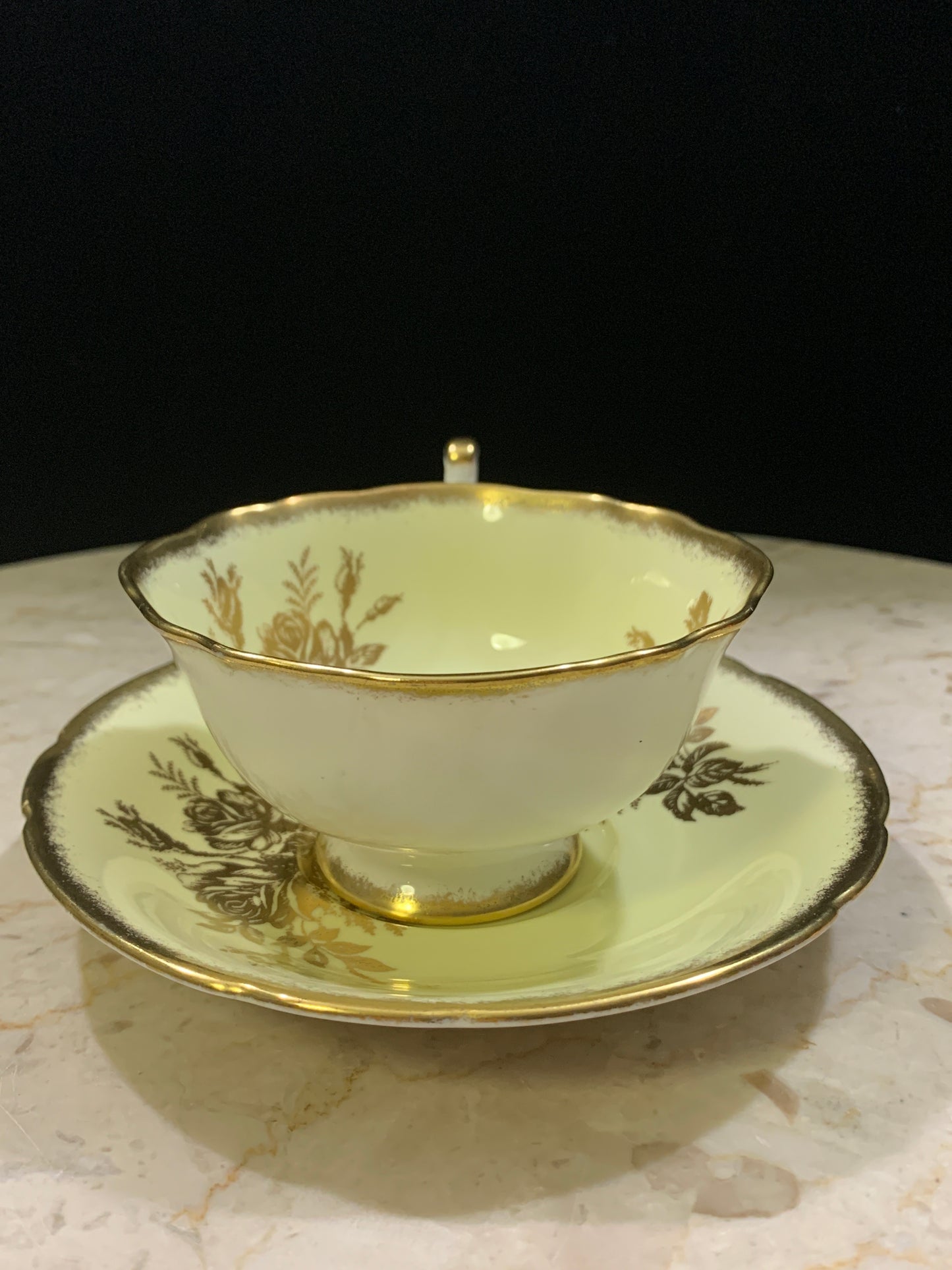 Yellow and Gold Vintage Tea Cup Paragon Wide Mouth Teacup and Saucer