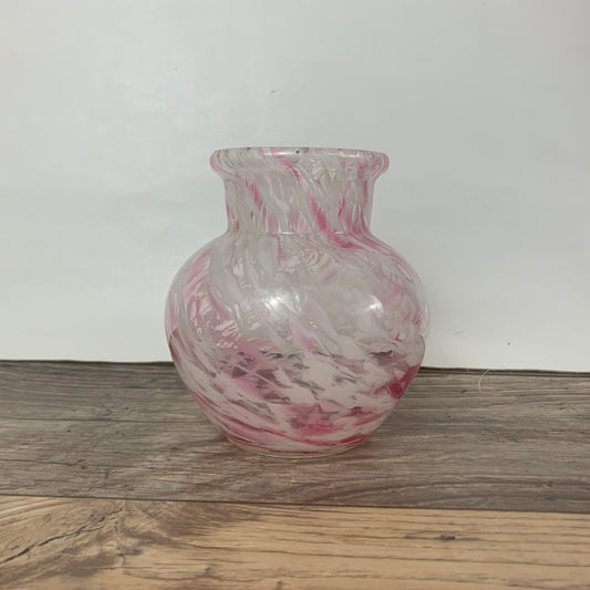 Blown Glass Vase with Red and White Swirl Pattern