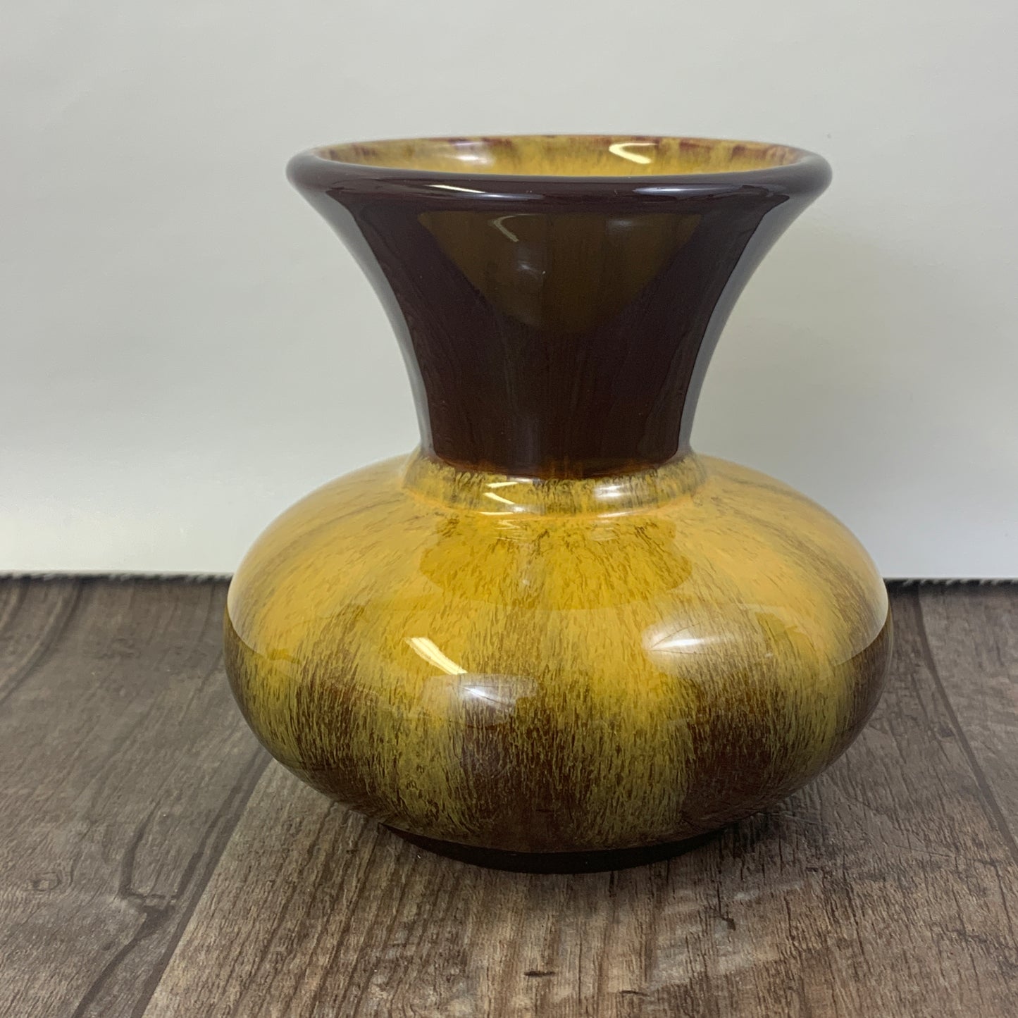 Harvest Gold Vintage 70s Pottery Vase, Brown and Gold Drip Glaze Pottery Vase