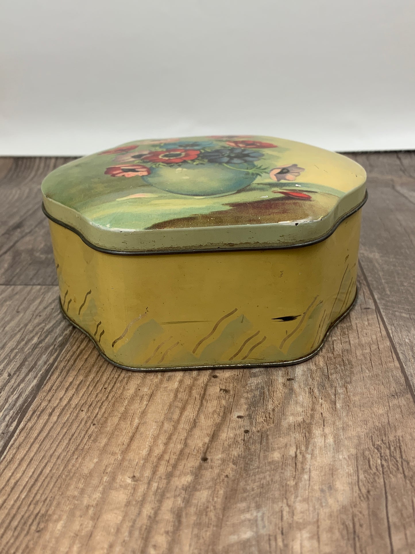 Vintage Cookie Tin with Hinged Lid Floral Design