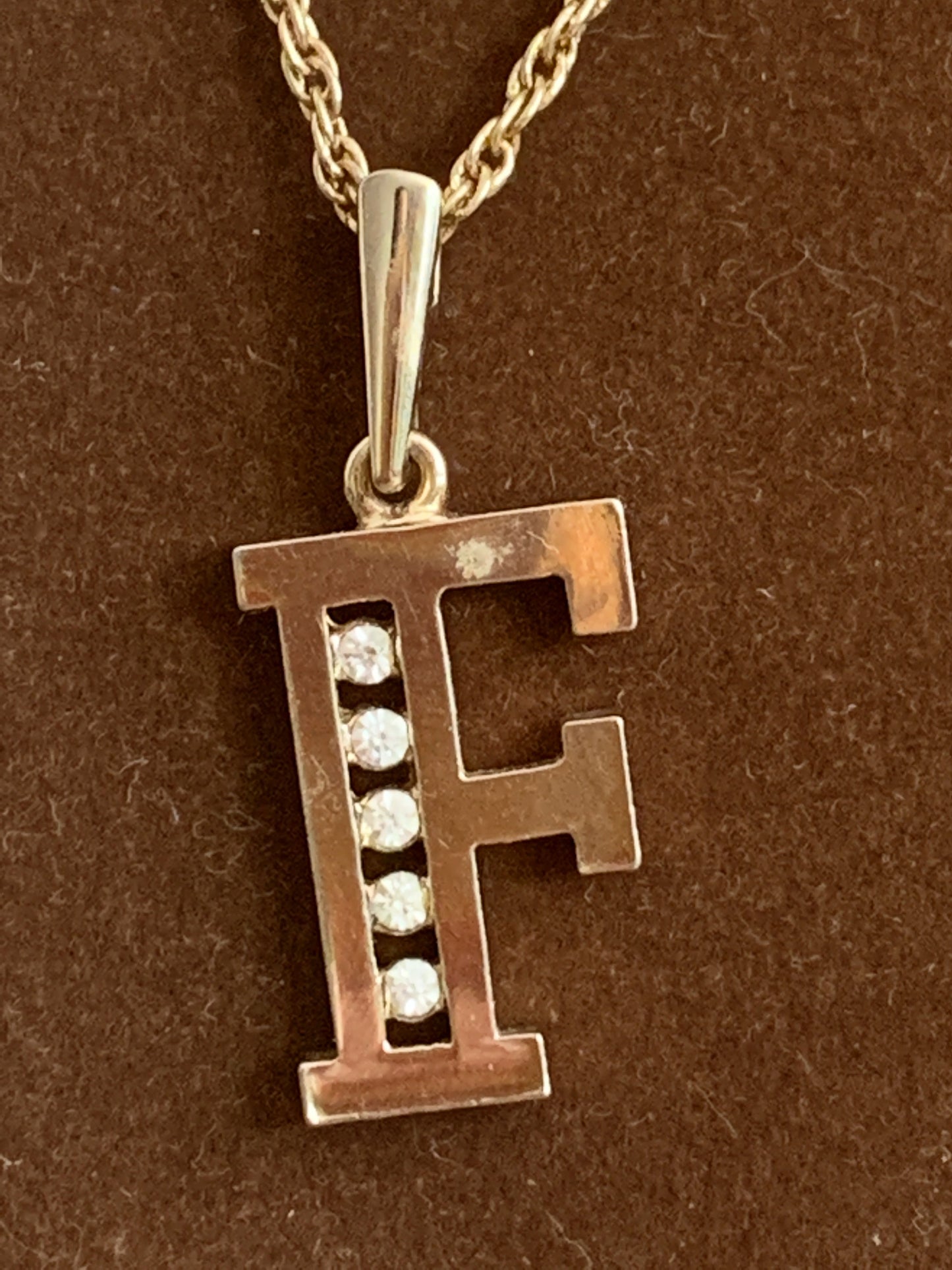 Vintage Letter F Necklace Rhinestone Initial F Necklace