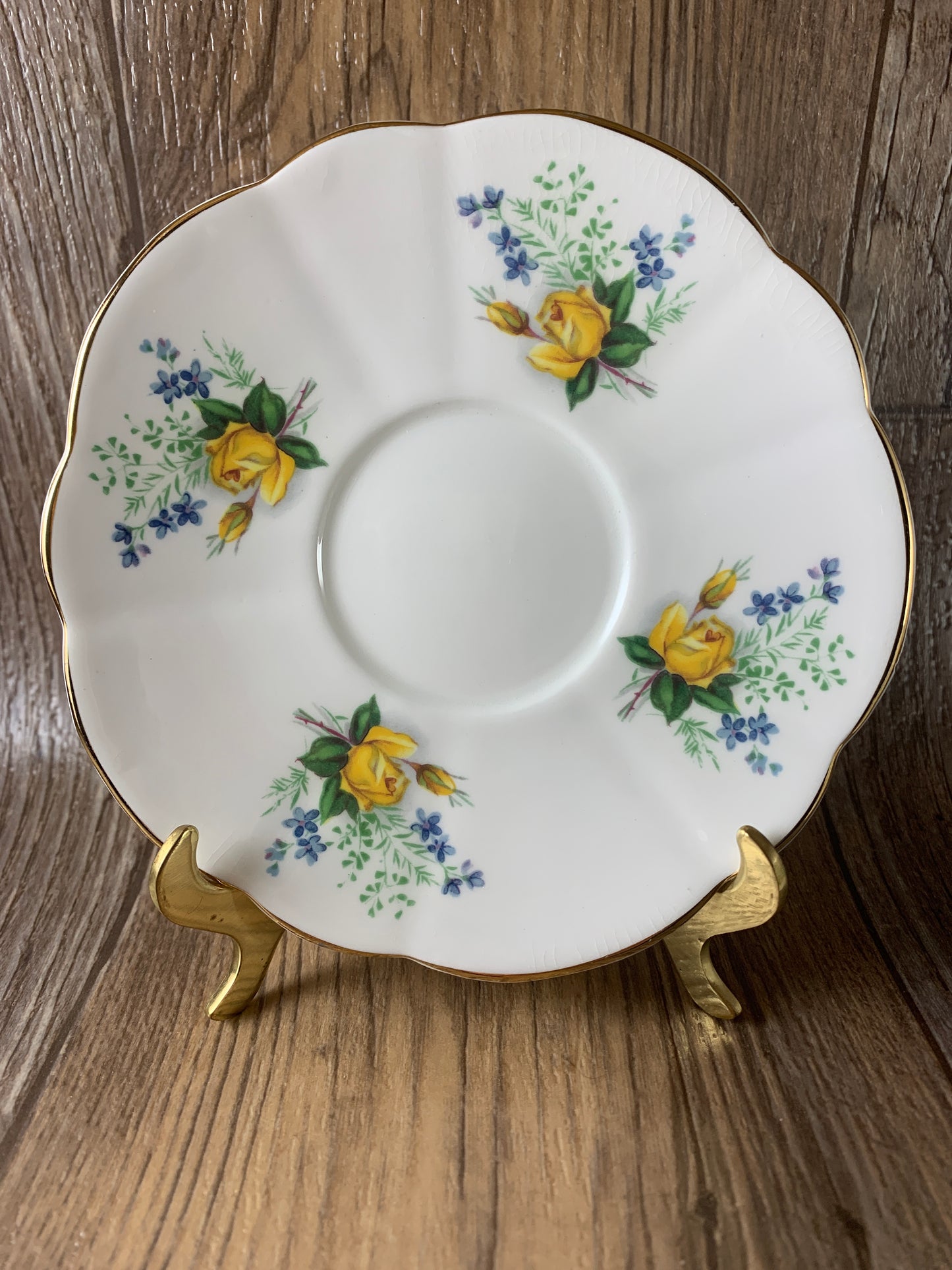 Yellow and Blue Floral Teacup and Saucer