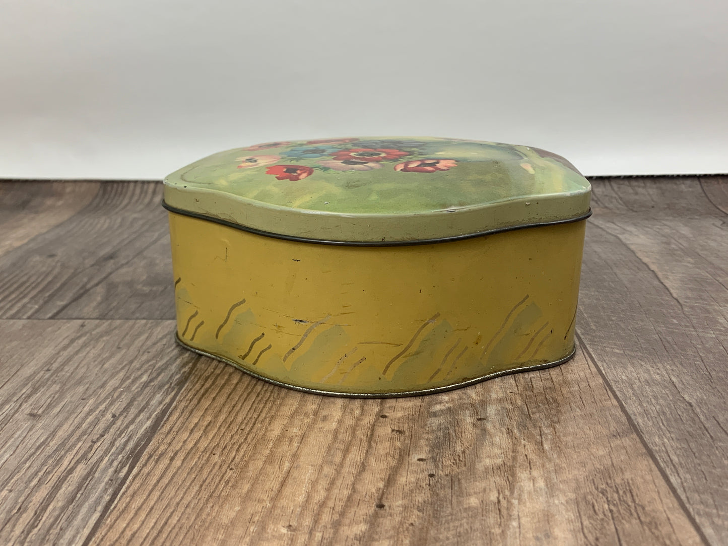 Vintage Cookie Tin with Hinged Lid Floral Design