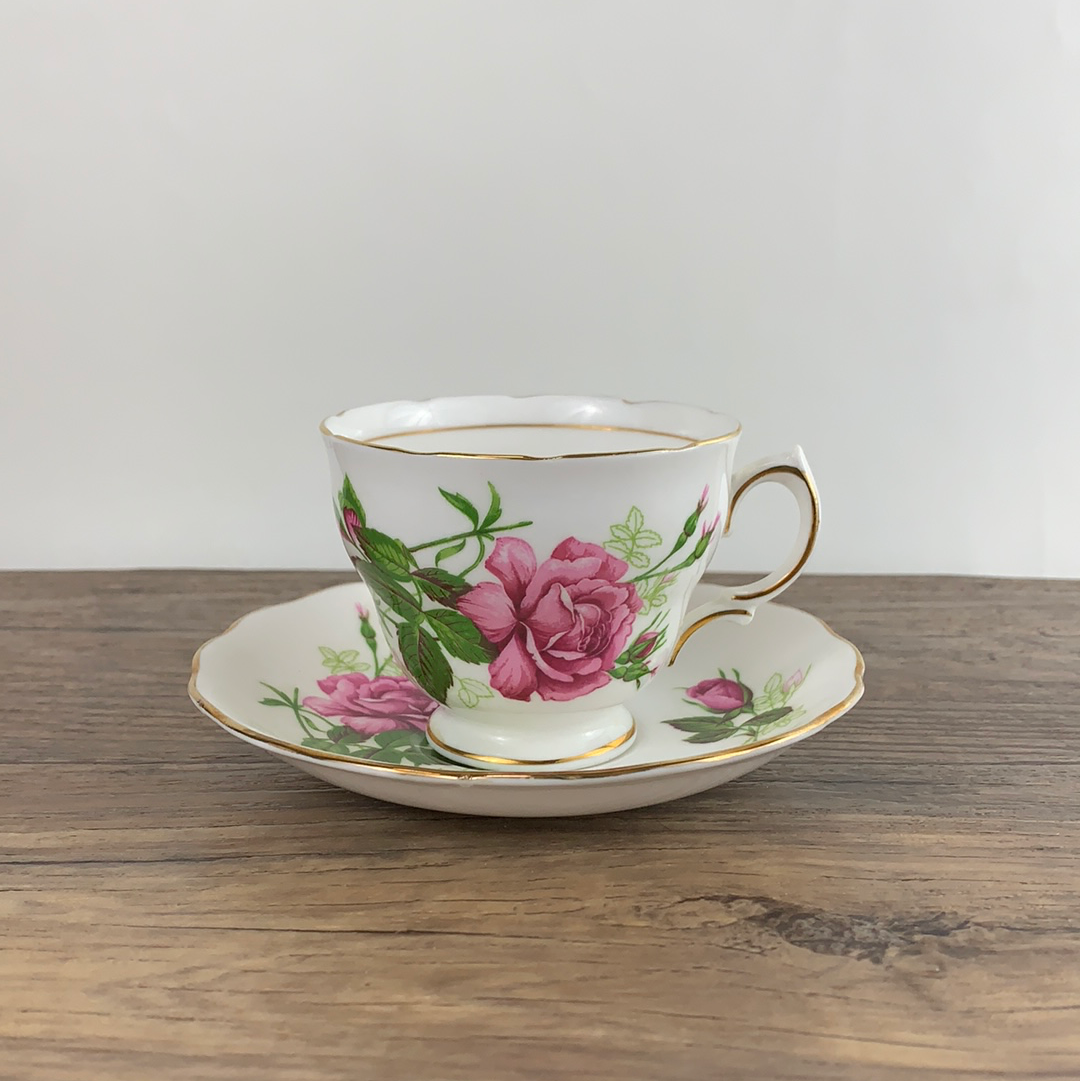 Pink Roses Vintage Teacup and Saucer by Royal Vale China