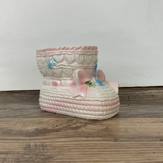 Pink Baby Bootie Planter, Vintage Giftcraft Planter Made in Japan Vintage Planter