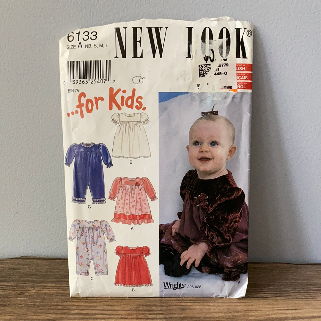 Infants Dress or Romper Sewing Pattern Baby Size NB to L New Look 6133