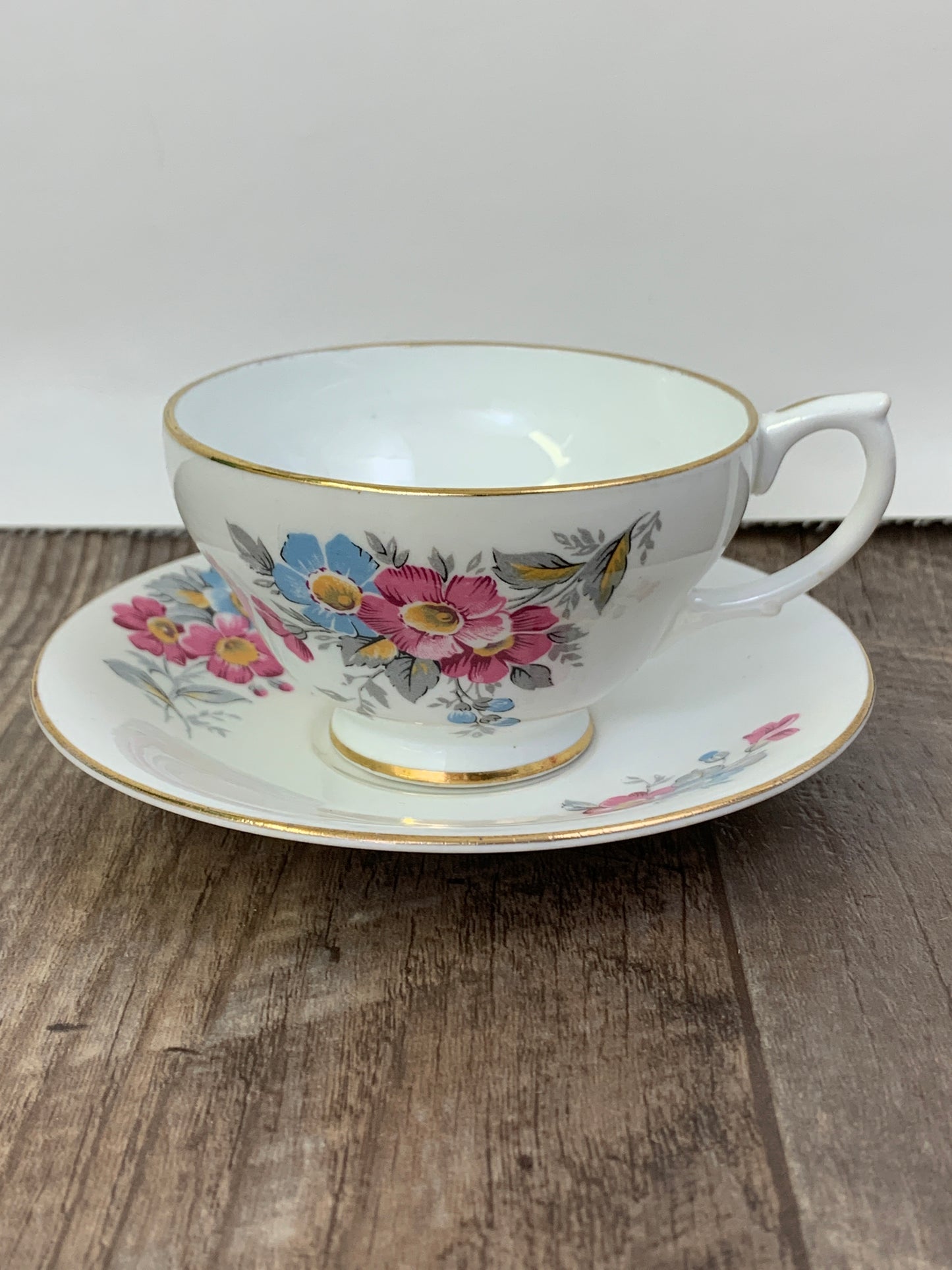 Vintage English Teacup with Pink Floral Pattern