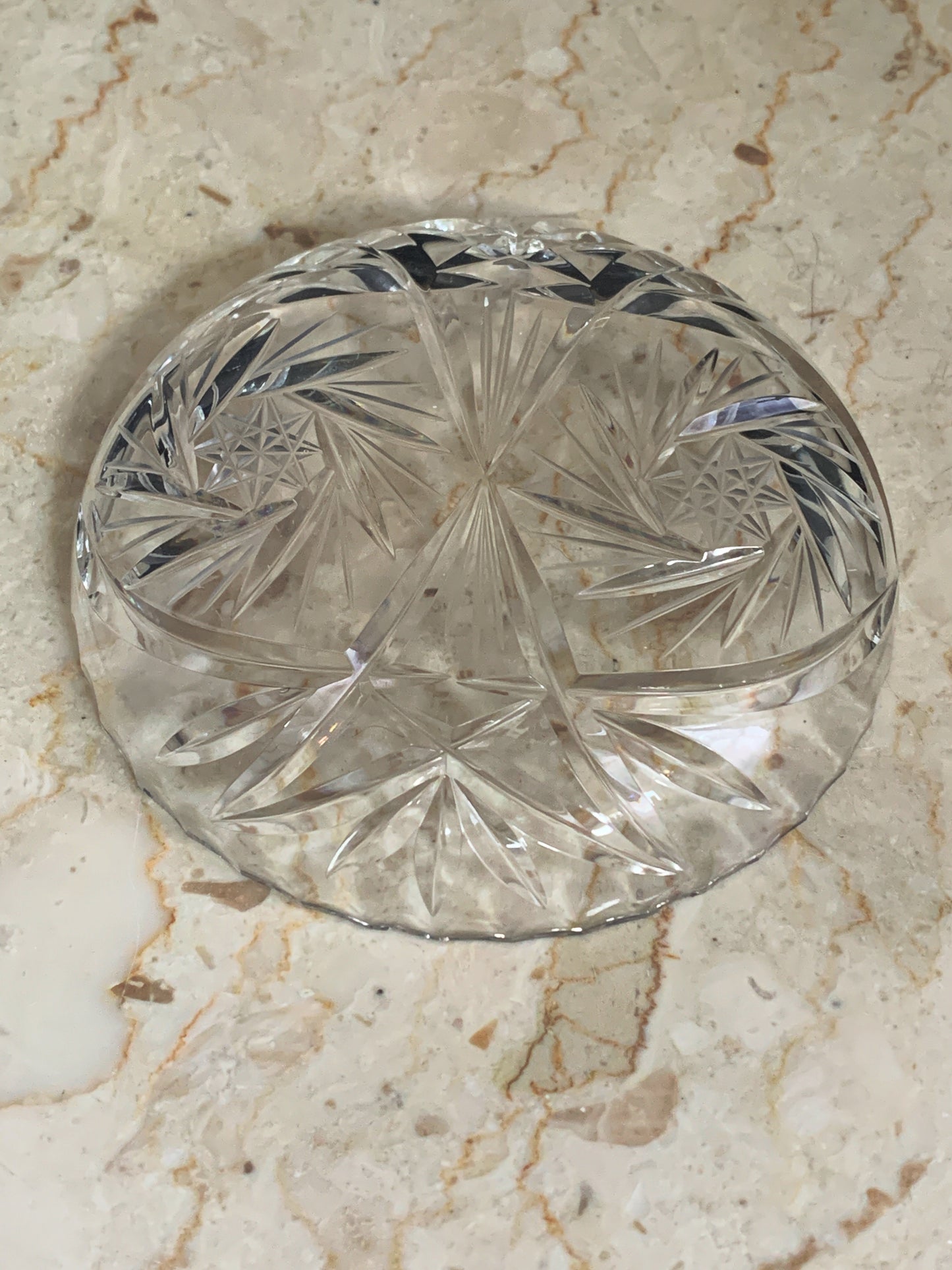 Vintage Crystal Pin Dish with Star and Pinwheel Pattern