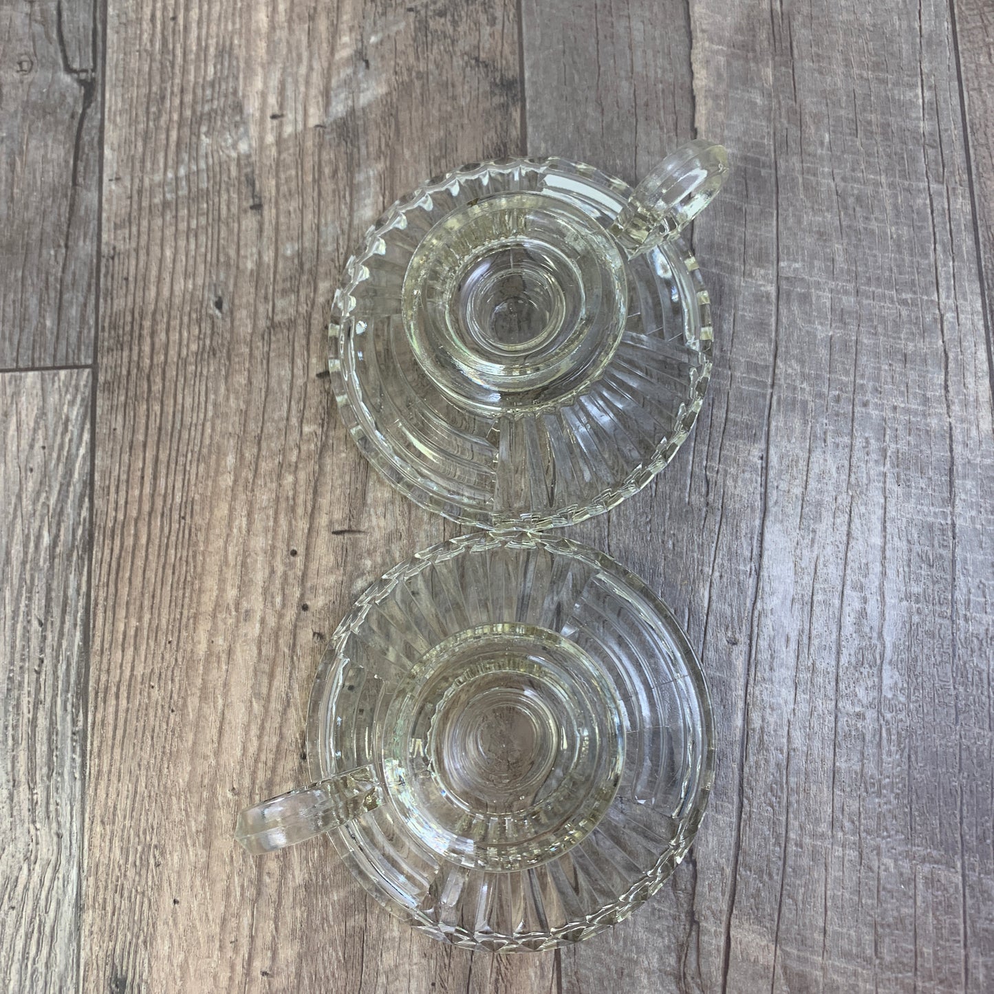 Clear Pressed Glass Candlestick Holder with Sawtooth Edge, Fingerloop Candle Holders