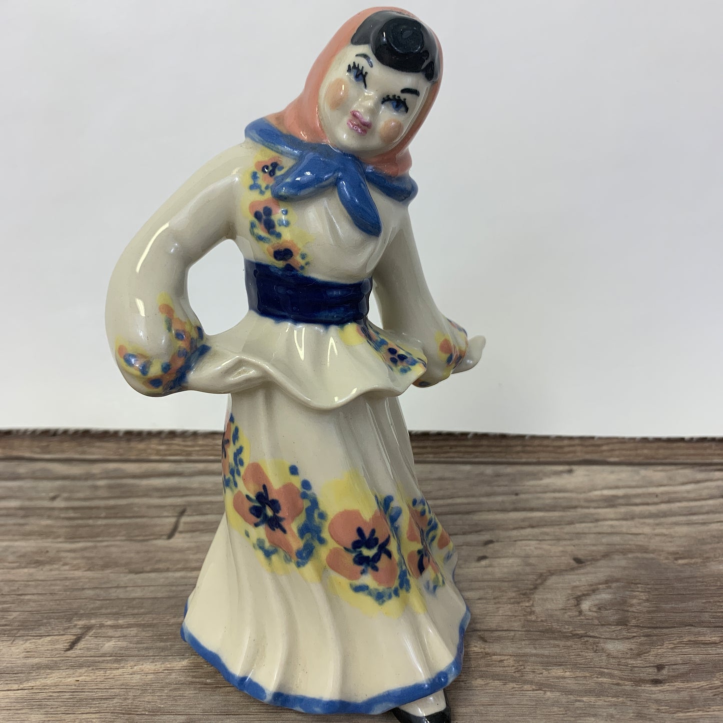 Vintage Ceramic Studios Dancing Girl, Hand Painted Ceramic Gypsy Figurine Pink and Blue