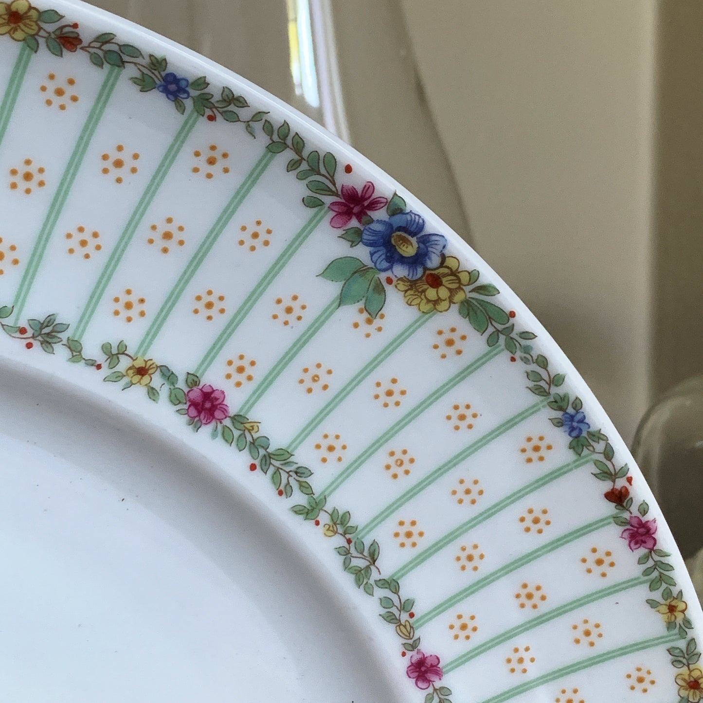 Royal Tettau Pair of Dinner Plates 10.5" diameter Banded Rim with Tiny Flower Vine Trim